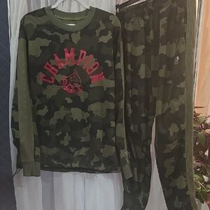#31 Mens Champion Green Camo Sweatsuit With Red Champion Lettering